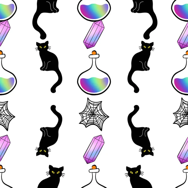 Witchy Halloween Vector Seamless Pattern Design Illustration — Stock Vector