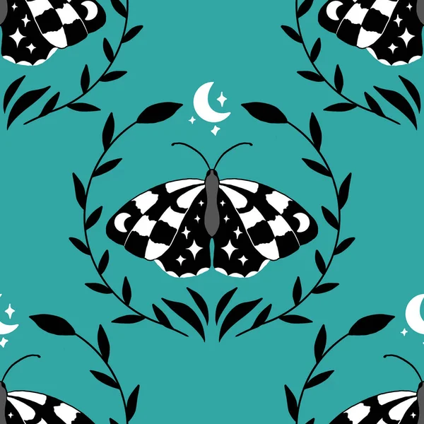 魔法の蛾ラスターシームレスパターンイラストデザインの背景 — ストック写真