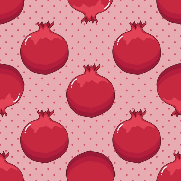 Pomegranate Seamless Pattern Polka Dots Illustration — Stock Vector