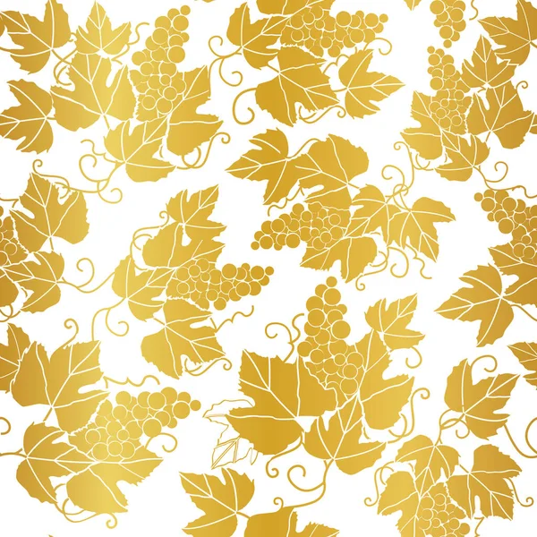 Nahtlose Muster Goldene Trauben Und Blätter Auf Weißem Grund — Stockvektor