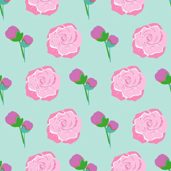 ヴィンテージローズ花シームレスベクトルデザインパターンでパステルカラー — ストックベクタ