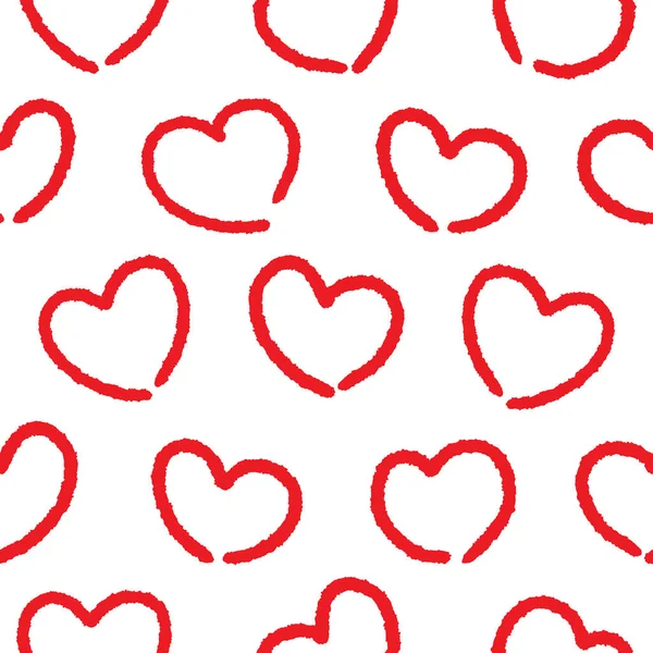 Червоні Текстуровані Серця Векторний Безшовний Візерунок Білому Тлі — стоковий вектор