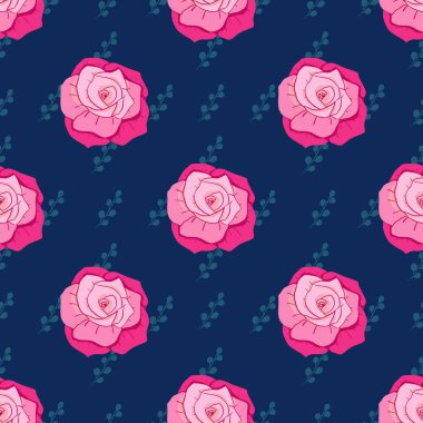 Güller mavi arkaplanda vektör dizaynı tekrarlar