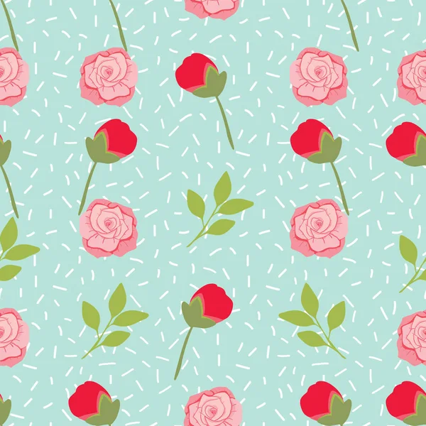 Roses Floral Seamless Vector Pattern Design Light Green Background — Stock Vector