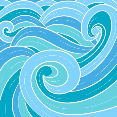 Vektör illüstrasyon mavi deniz dalgaları, beyaz çizgili, geri grond