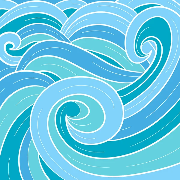Vektor Illustration Blå Havet Vågor Vit Skisserade Bakgrond — Stock vektor