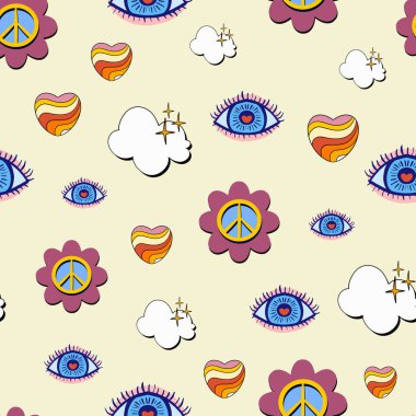 Retro biçimi 1970 vektörsüz desen tasarımı