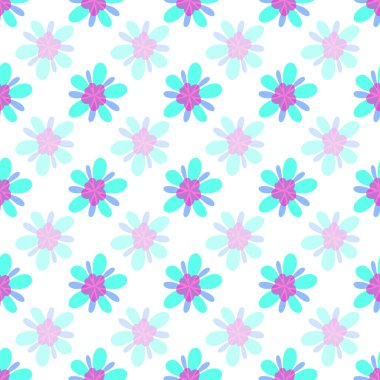 Asgari mavi çiçekler beyaz arkaplanda desen çizimini tekrarlar