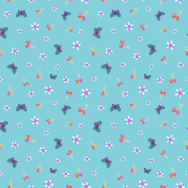 Vektör soyut hantal kelebek ve çiçekler pürüzsüz desen tasarımı