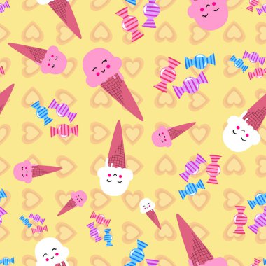 Dondurma sarı zemin üzerinde kusursuz vektör deseni tedavi eder