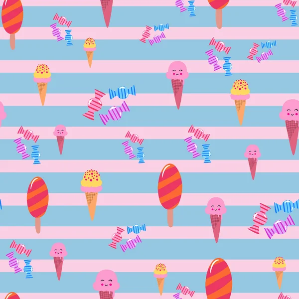 Dondurma ve şekerler çizgili arka plan tasarımında kusursuz desen