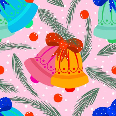 Noel arkaplan yayları ve çanlar kusursuz desen tasarımı