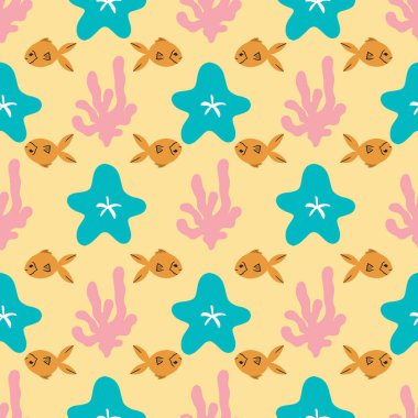 Su altı denizi düzlemsiz vektör arka plan tasarımı