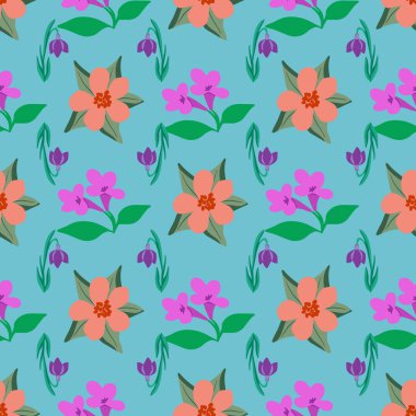 Mavi arkaplanda çiçek bahar vektör deseni tasarımı