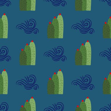 Mavi arkaplanda kaktüs, tekrar desen tasarımı