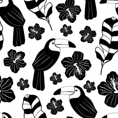 Siyah ve beyaz tropikal desensiz dizayn