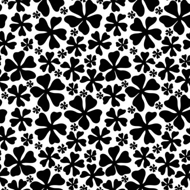 Soyut siyah ve beyaz çiçekler desen tasarımını tekrarla
