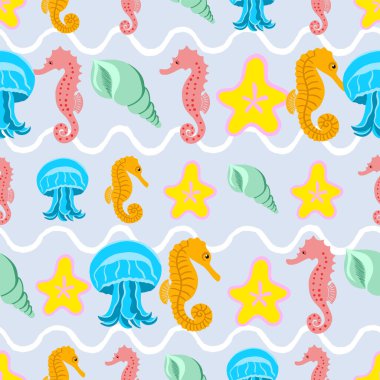 Deniz hayvanı renksiz vektör tasarımı deseni