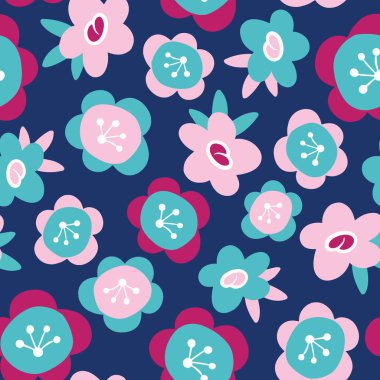 renkli soyut mor mavi çiçekler yüzey deseni tasarımı