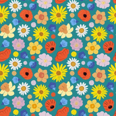 Yaban çiçekleri koleksiyonu yüzey desen tasarımı çizimi