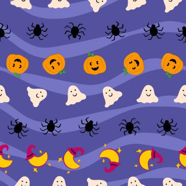 Mor çizgili arka planda kusursuz Cadılar Bayramı deseni