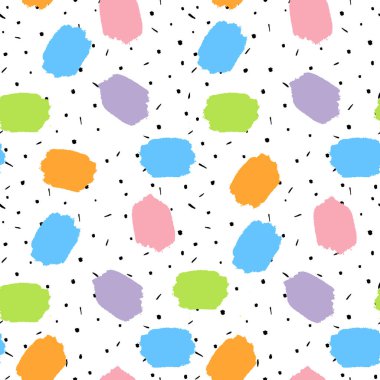 Renkli fırça darbeleri ve siyah noktalar ve noktasız vektör deseni