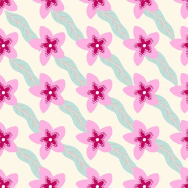 Tropical abstract flower and leaf seamless vector pattern