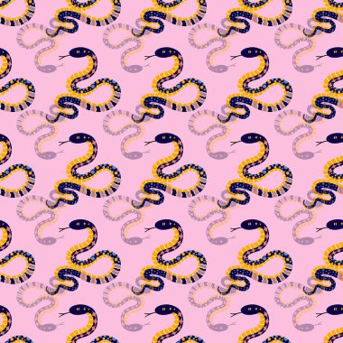 Abstract snakes seamless pattern design on a pink background