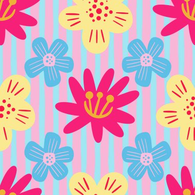 Abstract minimal flowers seamless pattern design