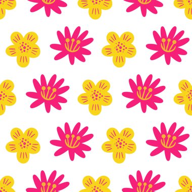 Abstract spring floral seamless pattern on white background