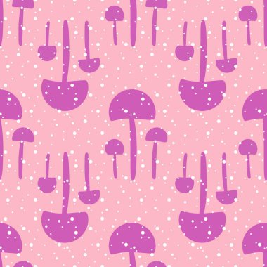 Abstract pink mushrooms seamless vector pattern