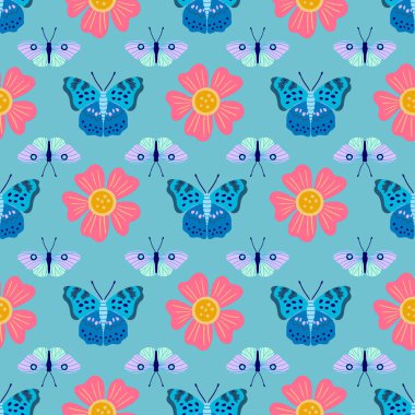 Butterflies and flowers seamless pattern design