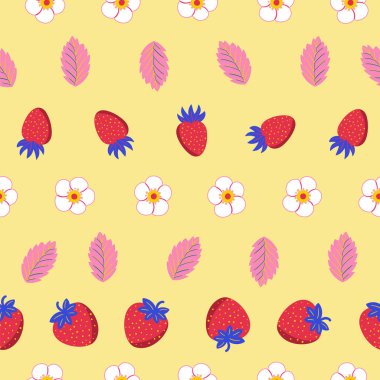 Strawberry repeating pattern on yellow background