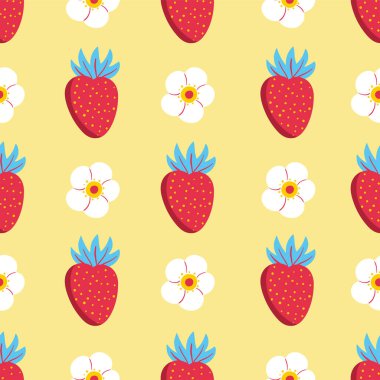 Flower and strawberry fruit seamless pattern