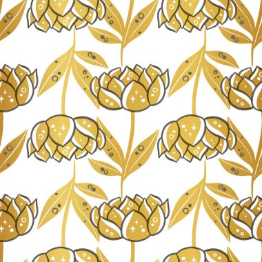 Golden peony flower seamless pattern design