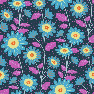 Abstract gerbera daisy trailing flowers seamless pattern design