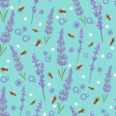 Lavender and honeybee seamless pattern design