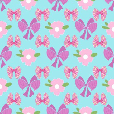Girly seamless pattern with bows and flowers design