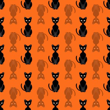 Halloween black cat abstract seamless pattern design