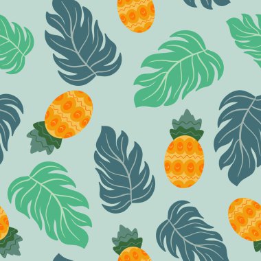 Tropical leaf and pineapple repeat pattern