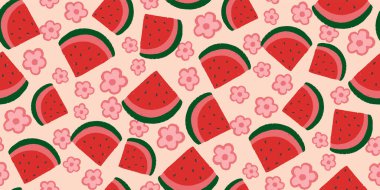 Watermelon and flower seamless pattern