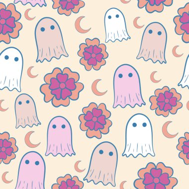 Flowers and ghosts Retro Halloween pattern design