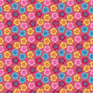 70s retro ditsy style flowers seamless vector pattern