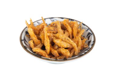 Crispy Small Fish isolated on white background.