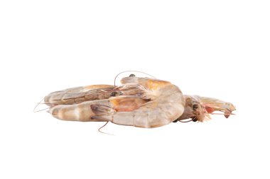 fresh prawns piled isolated on white background.