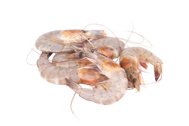 fresh prawns piled isolated on white background.