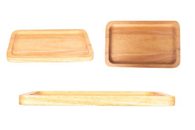 Tahta kare plaka beyaz arkaplanda izole edildi.