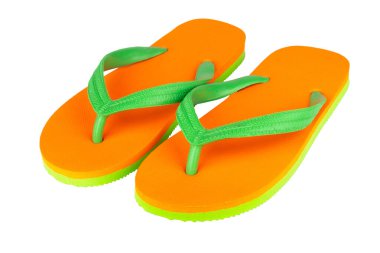 sandals  flip flops color green orange isolated on white background.
