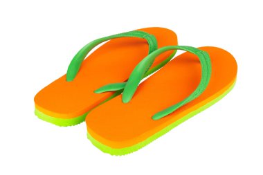 sandals  flip flops color green orange isolated on white background.