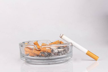 cigarette ashtray white background ash smoke butt.